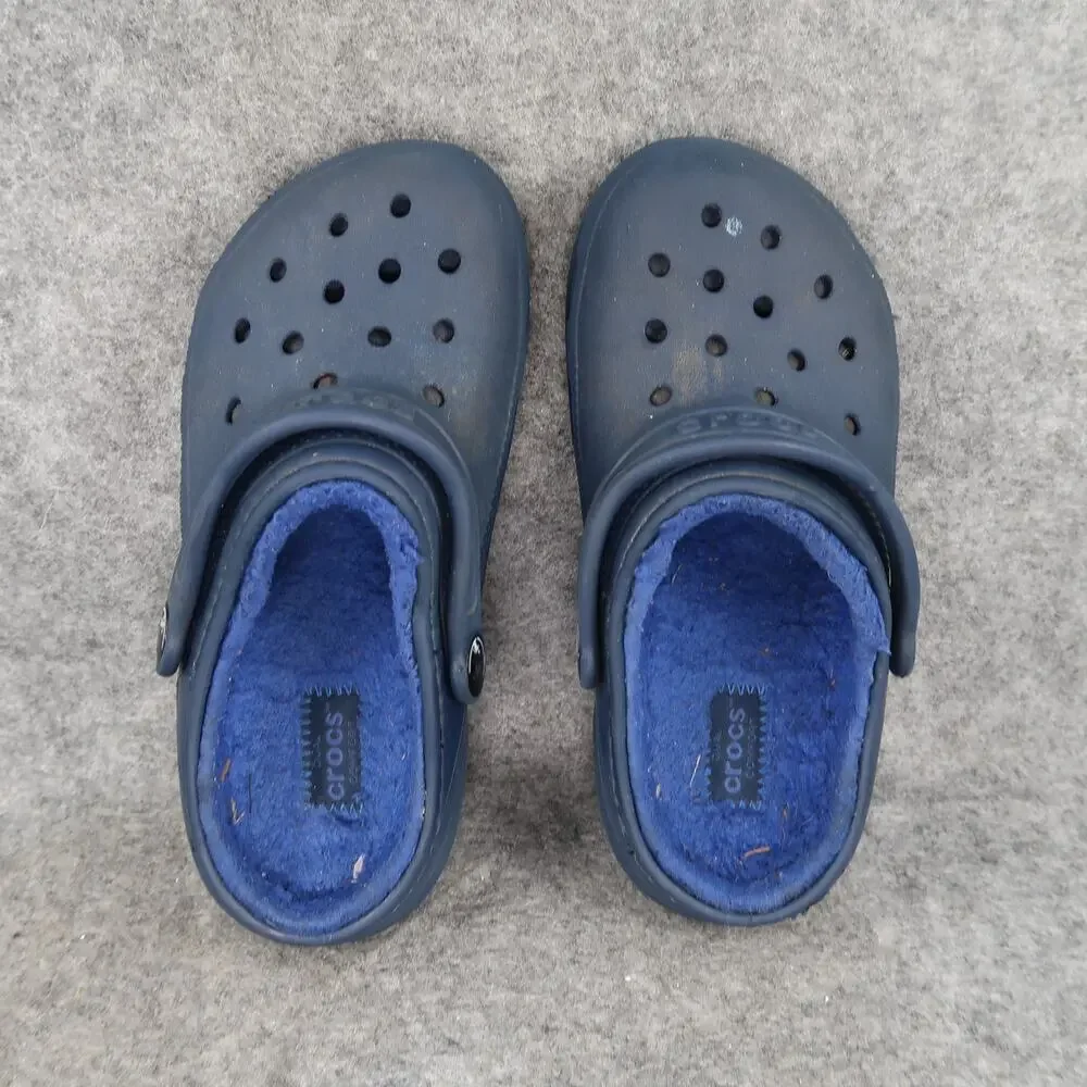 Crocs Shoes Kids Child 13 Clogs Slip On Faux Fur Lined Classic Blue Heel Strap